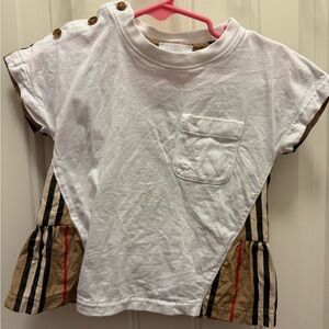 Burberry White and Tan Kids Tee with Stripes